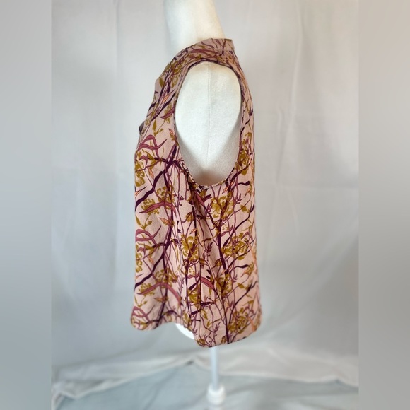 REWIND Floral Leaf Pink Mauve Tank Top Blouse Woman’s L V Neck Business Casual - Picture 6 of 12
